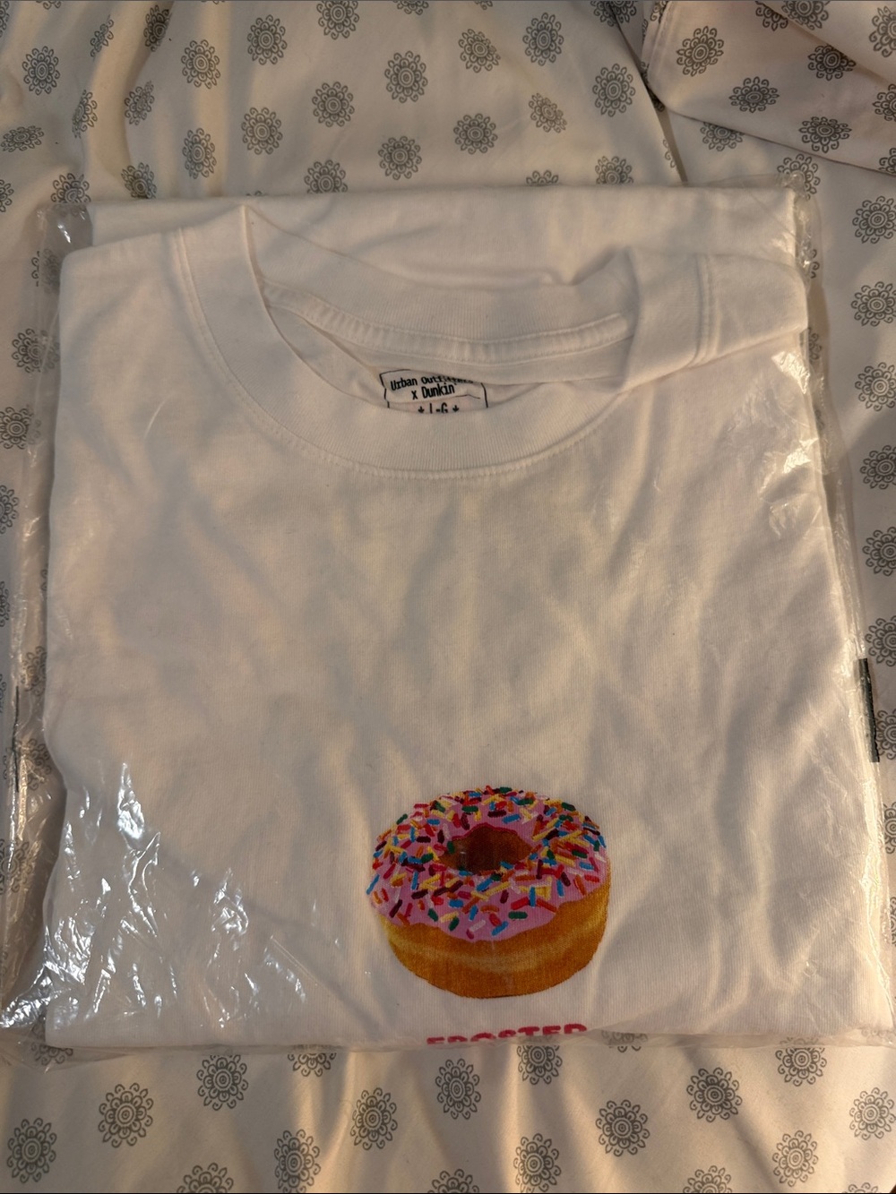 White Frosted Donut Urban Outfitters x Dunkin collab Graphic Tee